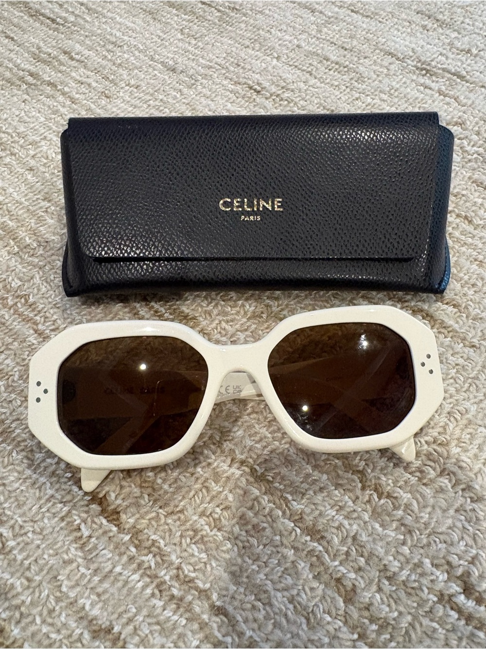 Celine White Octagonal Sunglasses with Brown Lenses